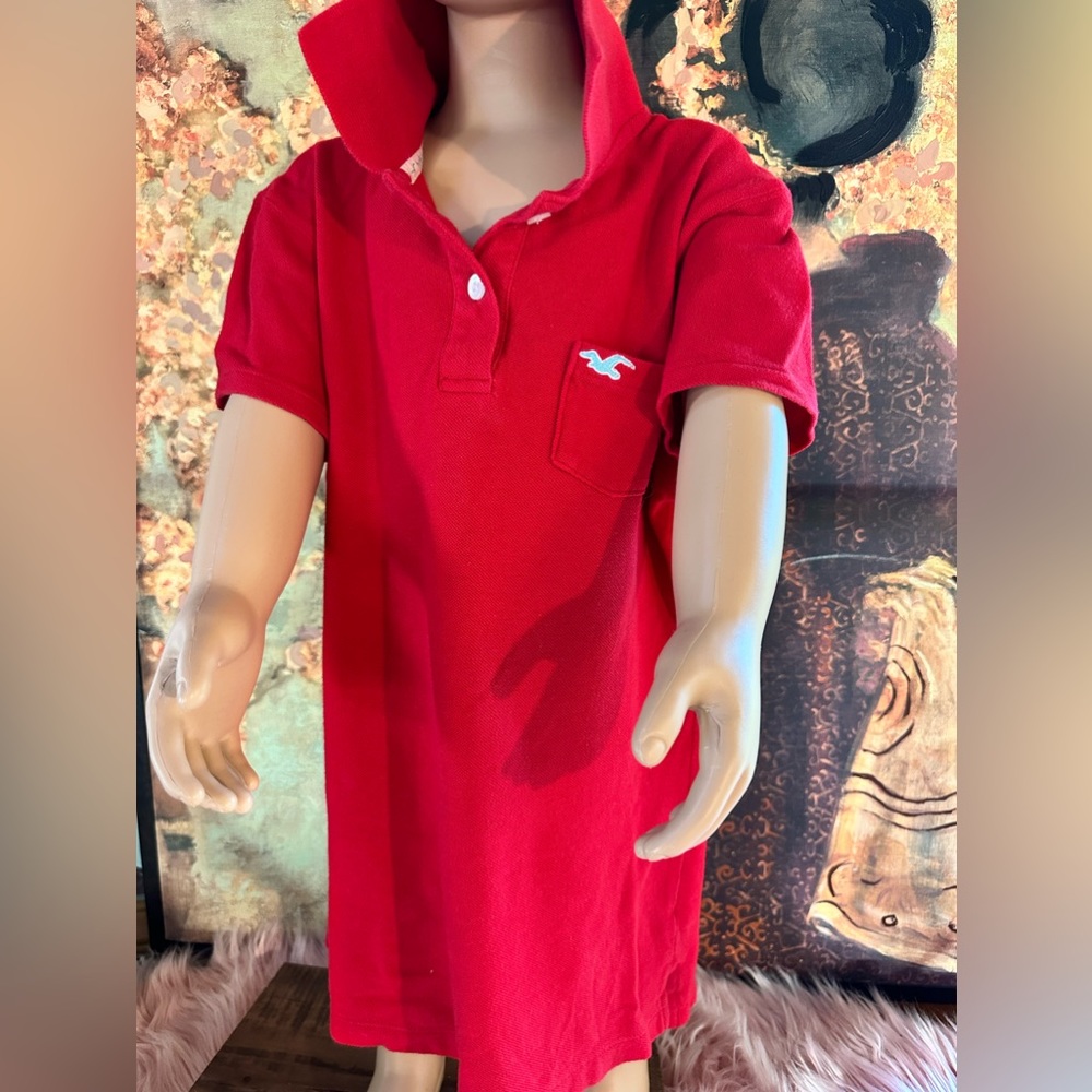 Hollister Girls Red Cotton Polo Shirt Medium Pocket 100% Cotton